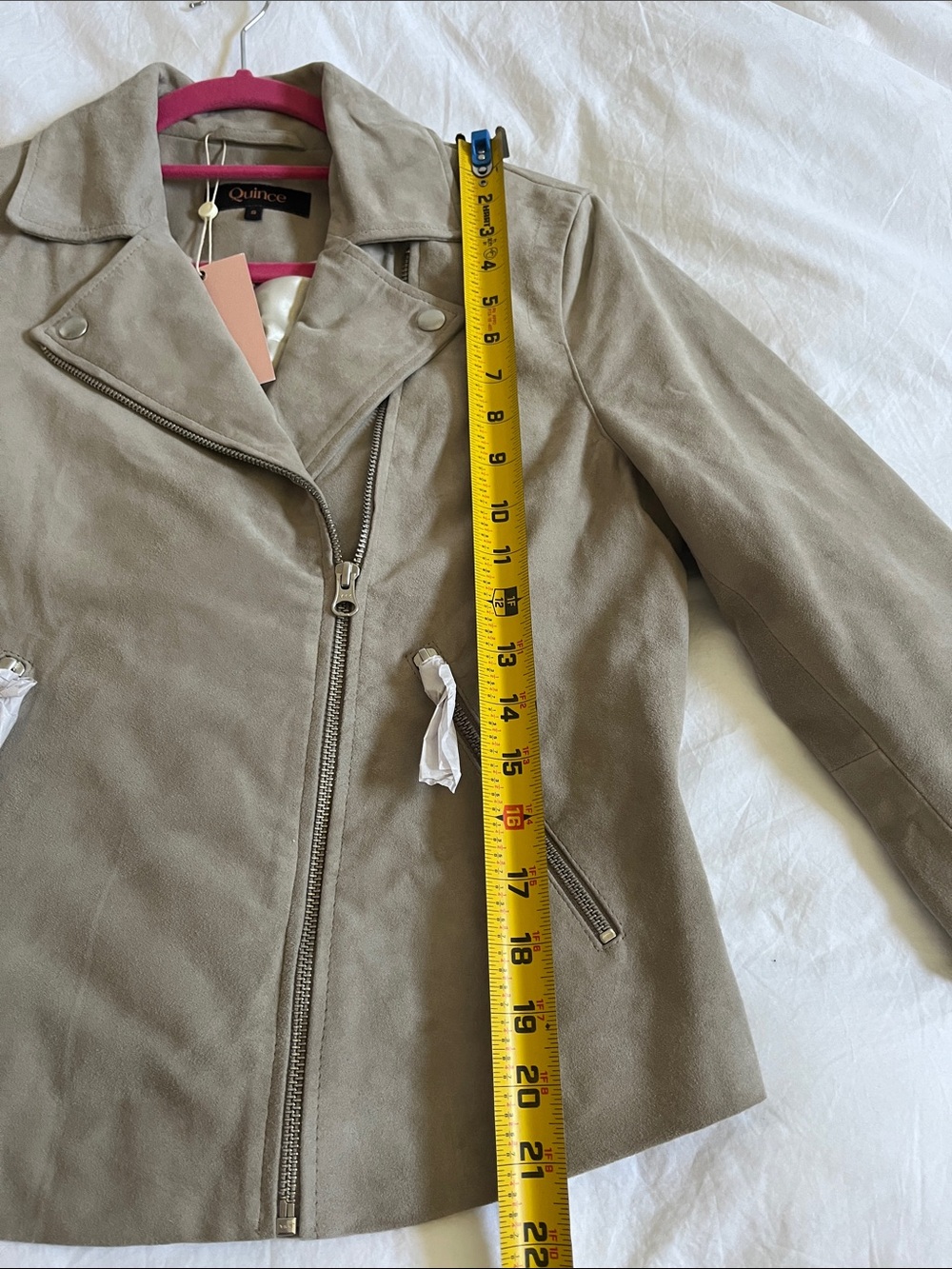 Quince Suade goat Leather Jacket small grey sand biker side zip jacket - Picture 10 of 13